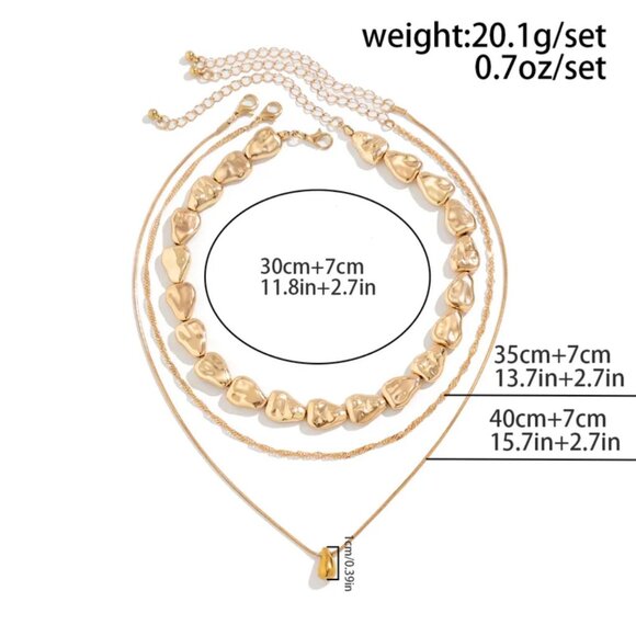 NEW Gold Organic Irregular Beaded Layered Stacked Chain Necklace - Picture 4 of 4